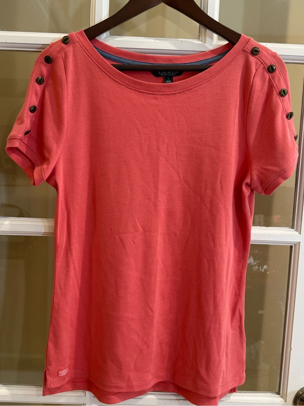Lauren Ralph Lauren Preppy Button Shoulder T Shirt Size Large